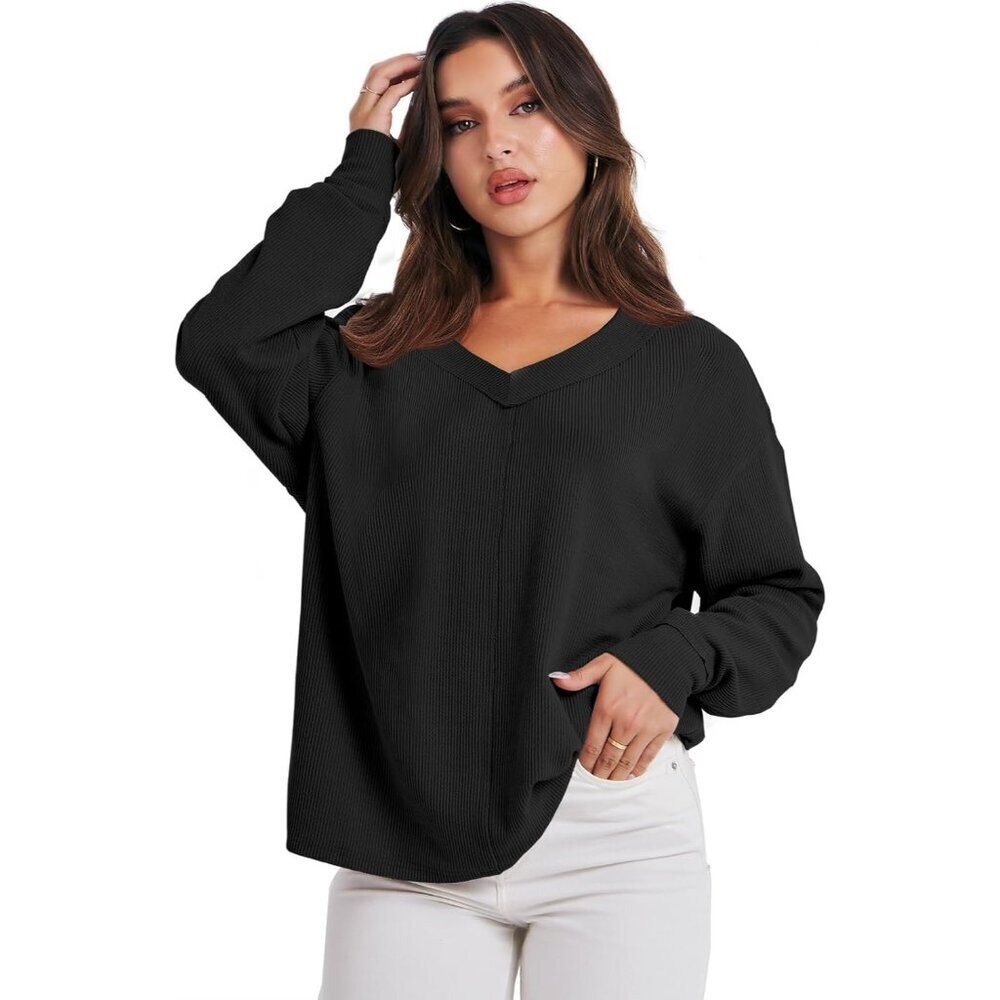 Oversized Long Sleeve Off Shoulder Shirt Women's Casual Tunic Top - Picture 9 of 9